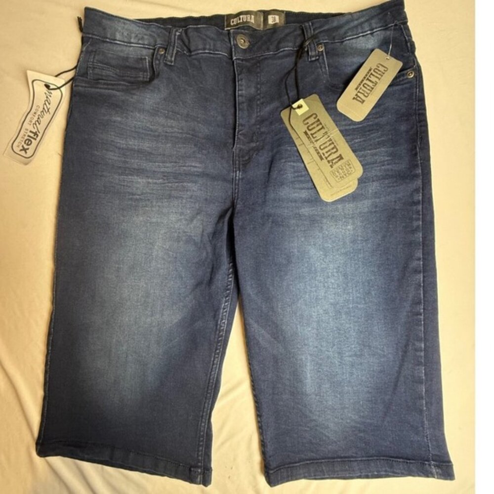 Cultura Mens Dark Wash Stretch Denim Shorts Size 38 Natural Flex Comfort